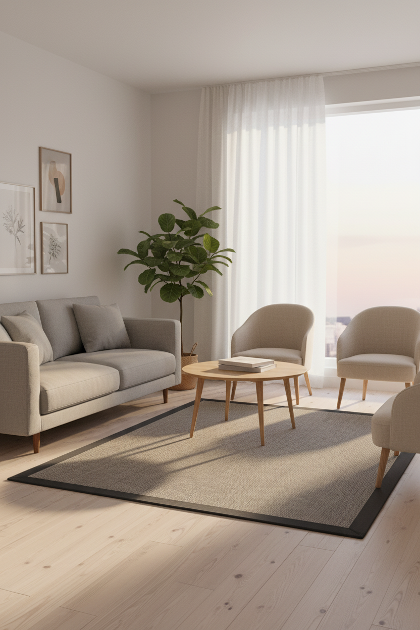Suit SU02 Grey Pamuk Bordür 08 Anthracite Salon Koridor Mutfak Sisal Halı görsel 1