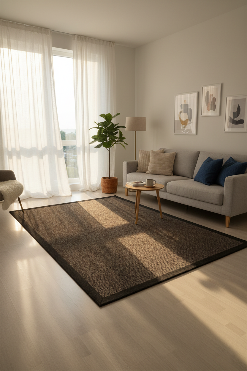Suit SU04 Anthracite Pamuk Bordür 10 Black Salon Koridor Mutfak Sisal Halı görsel 1