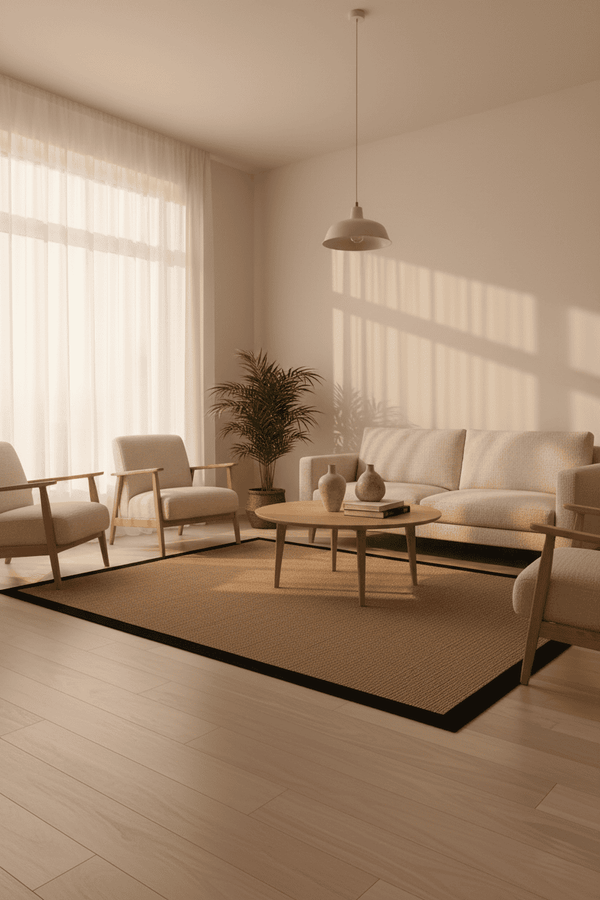 Judy JD03 Sand Pamuk Bordür 10 Black Salon Koridor Mutfak Sisal Halı görsel 1