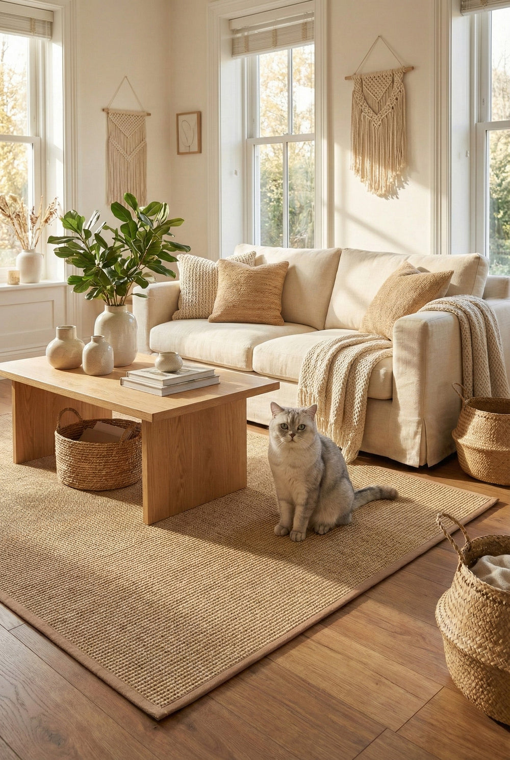 Suit SU03 Jut Biye 05 Light Brown Doğal Sisal Halı görsel 1